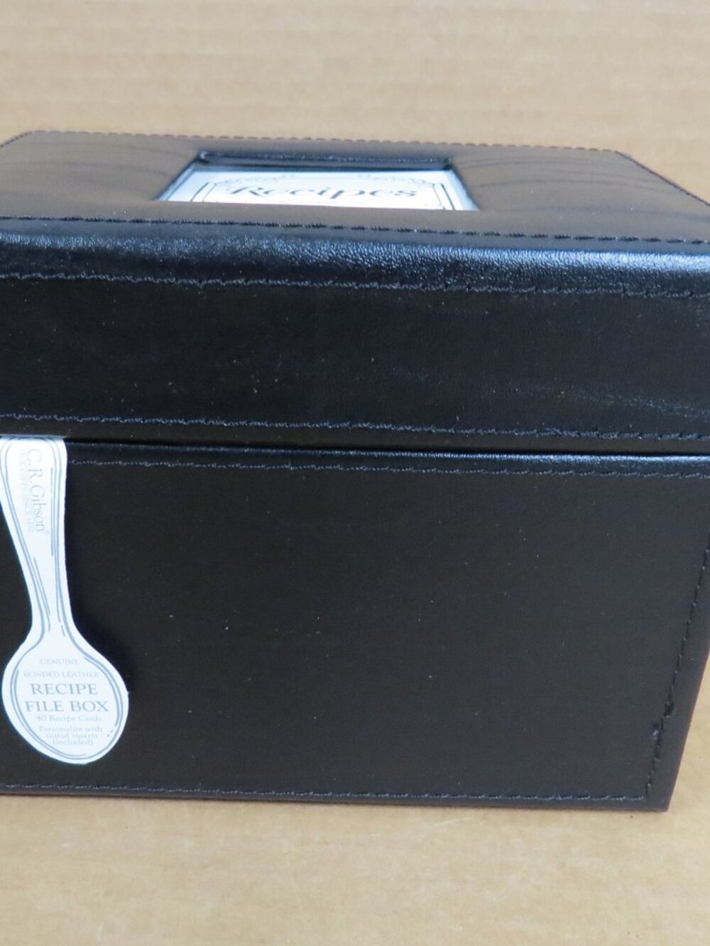 Black Leather INITIAL GOURMET Recipe Box With Dividers & Recipe Cards C.R.Gibson